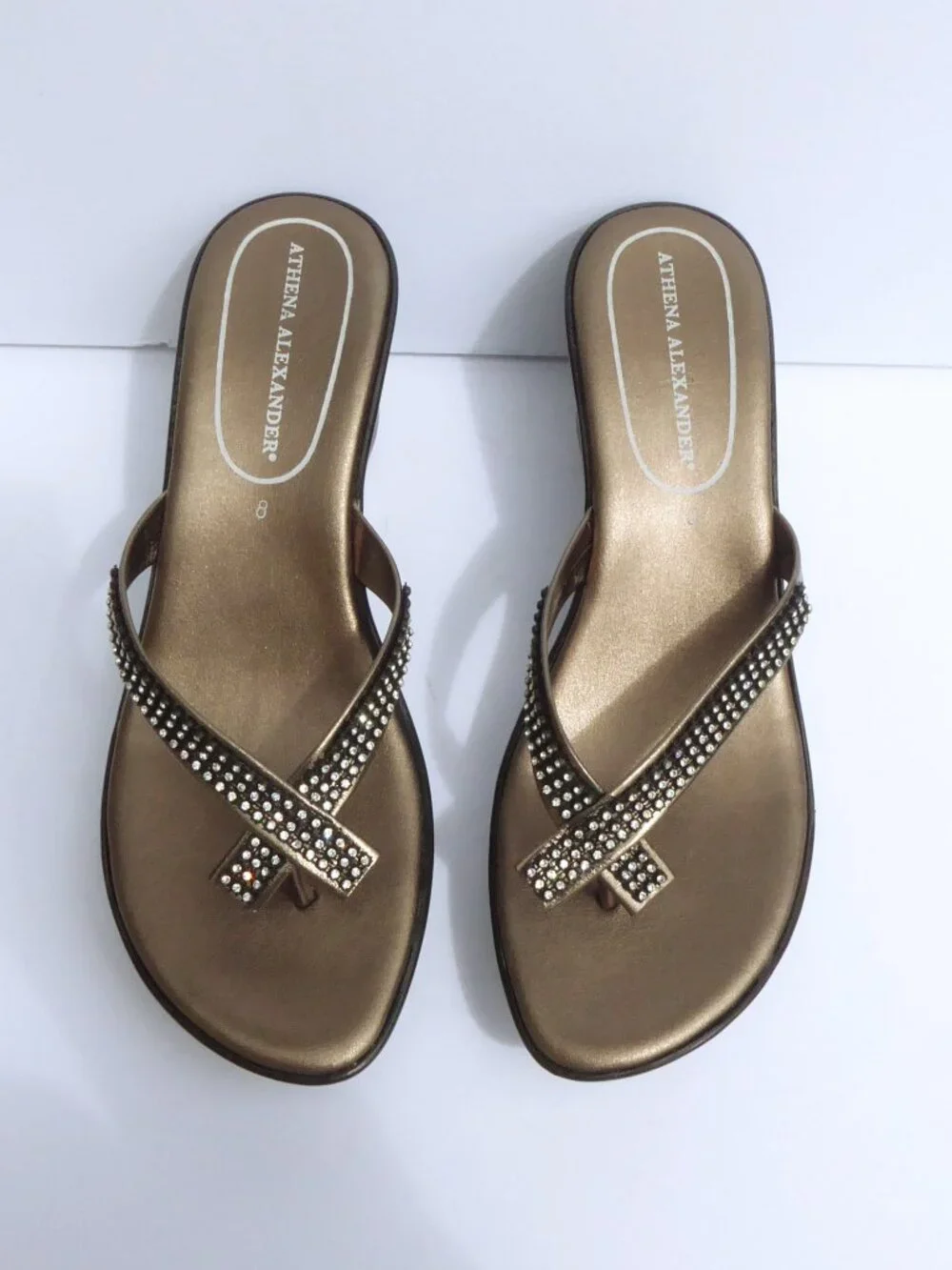 New Athena Alexander pewter metallic faux leather rhinestone wedge sandals sz 8